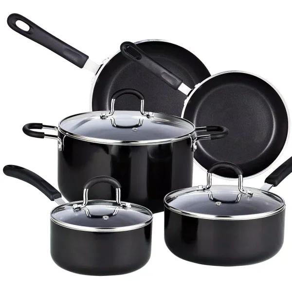 Cook N Home 8-Piece Aluminum Nonstick Cookware Set, Black