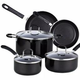 Cook N Home 8-Piece Aluminum Nonstick Cookware Set, Black thumbnail 1