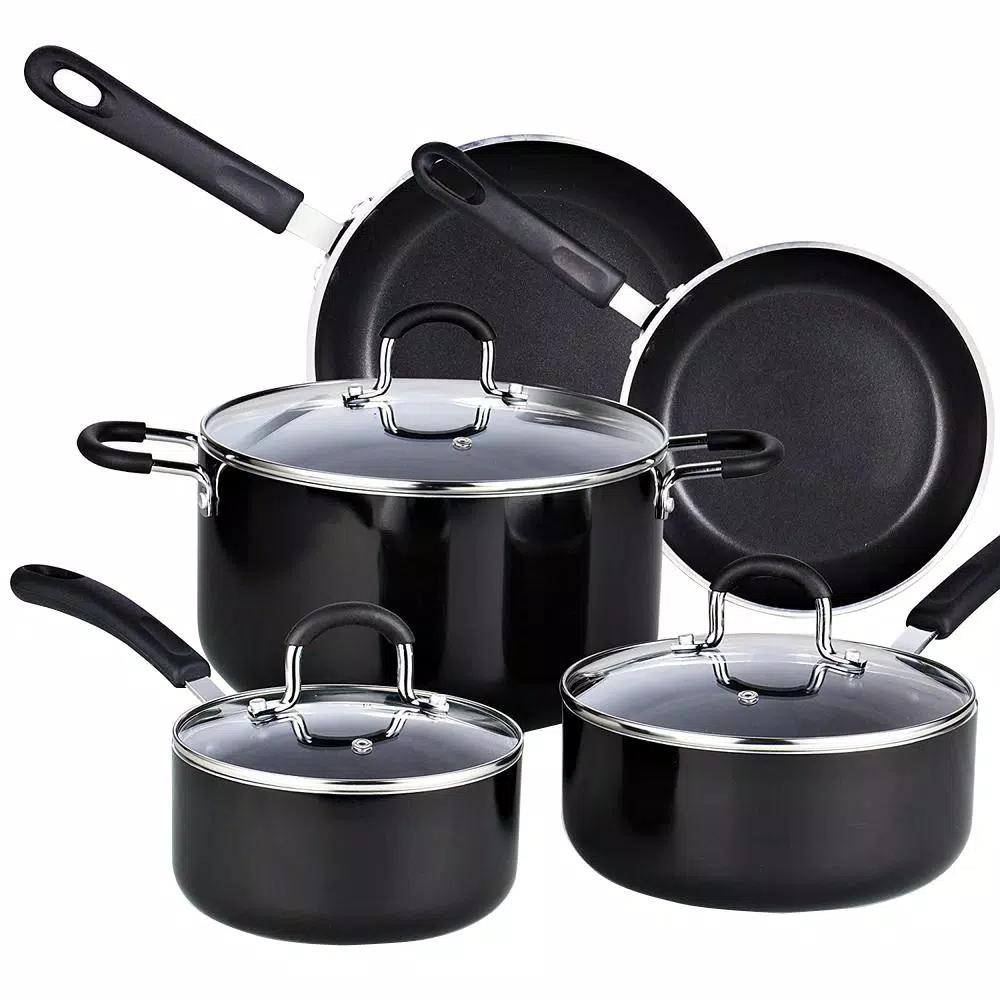 Cook N Home 8-Piece Aluminum Nonstick Cookware Set, Black