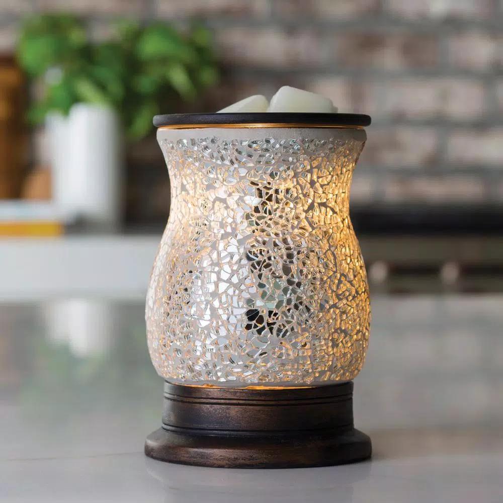 Candle Warmers Etc 8.8 in Reflection Illumination Fragrance Warmer with Silver Glass Mosaic