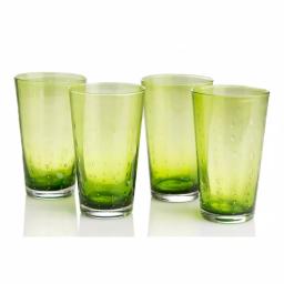 Abigails Rain Drop Green Highball Glass Set of 4 - Hand-Blown Bubble Glassware thumbnail 2