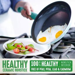 GreenLife Diamond 2-Piece Aluminum Ceramic Nonstick Frying Pan Set, Turquoise thumbnail 2