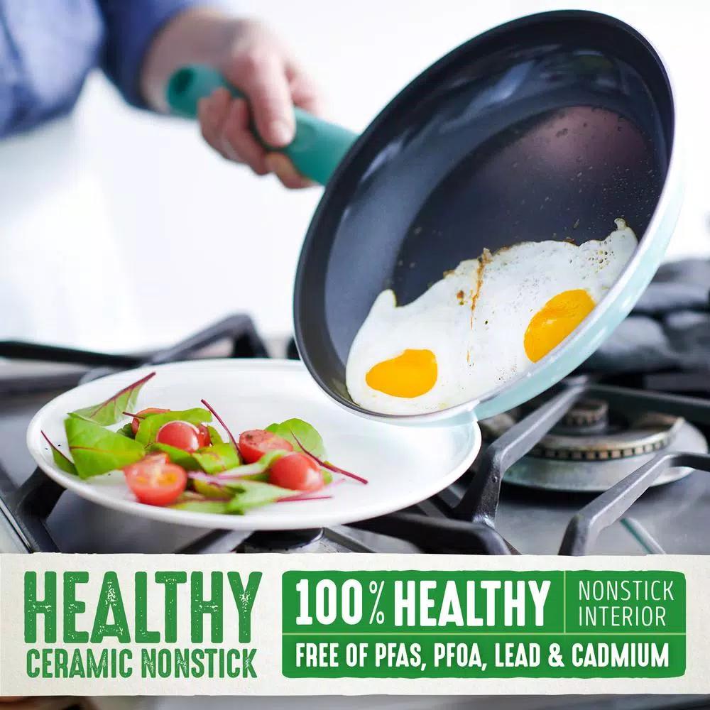 GreenLife Diamond 2-Piece Aluminum Ceramic Nonstick Frying Pan Set, Turquoise