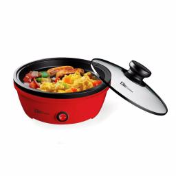 Elite Cuisine 8.5 in. Red Personal Electric Skillet with Tempered Glass Lid thumbnail 2