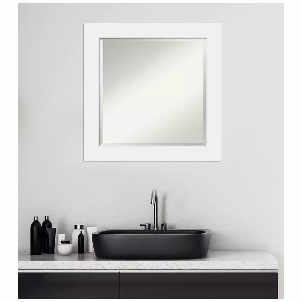 Amanti Art Corvino 25 in. Square White Matte Wood Framed Beveled Edge Bathroom Vanity Mirror