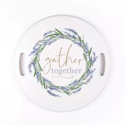 P Graham Dunn Gather Together White Decorative Round Wood Tray with Handles thumbnail 3