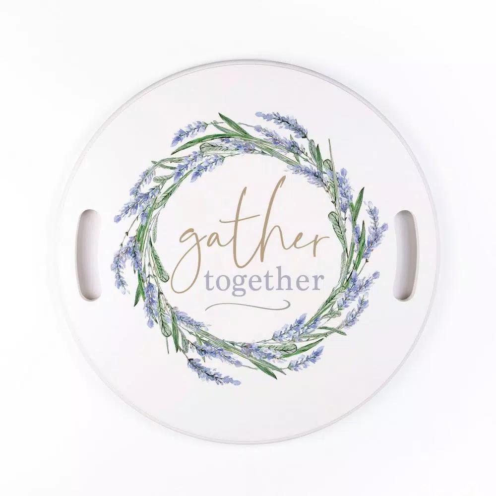 P Graham Dunn Gather Together White Decorative Round Wood Tray with Handles