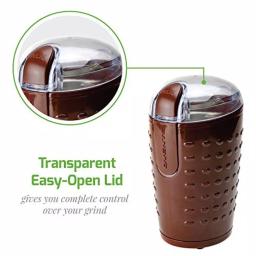 Ovente 2.5 oz. Electric Coffee Grinder with Stainless Steel Blades and Transparent Lid, Brown thumbnail 7