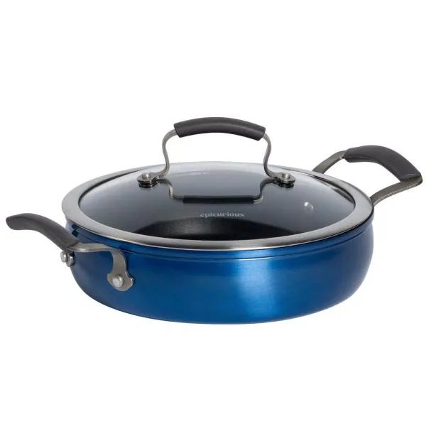 Epicurious 3 Qt. Hard-Anodized Aluminum Nonstick Saute Pan with Glass Lid, Blue