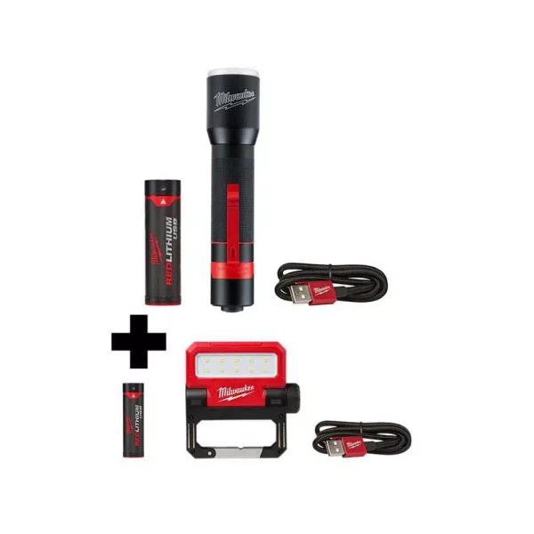 Milwaukee REDLITHIUM USB Rechargeable LED Flashlight and Pivoting Flood Light 2-Pack