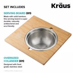 KRAUS 16.75 in. Workstation Kitchen Sink Serving Board Set with Stainless Steel Colander thumbnail 4