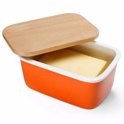 Sweese Large Porcelain Butter Dish with Beech Wood Lid, Orange thumbnail 1