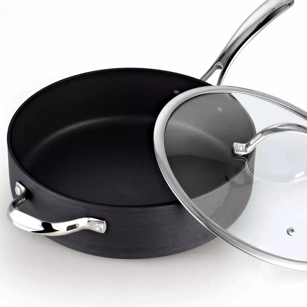Cooks Standard 5 Qt. Hard-Anodized Aluminum Nonstick Deep Saute Pan with Glass Lid, Black