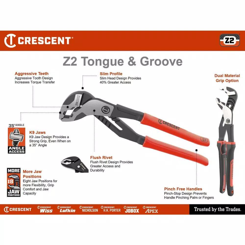 Crescent Z2 10 in. K9 V-Jaw Tongue and Groove Pliers with Dipped Handle