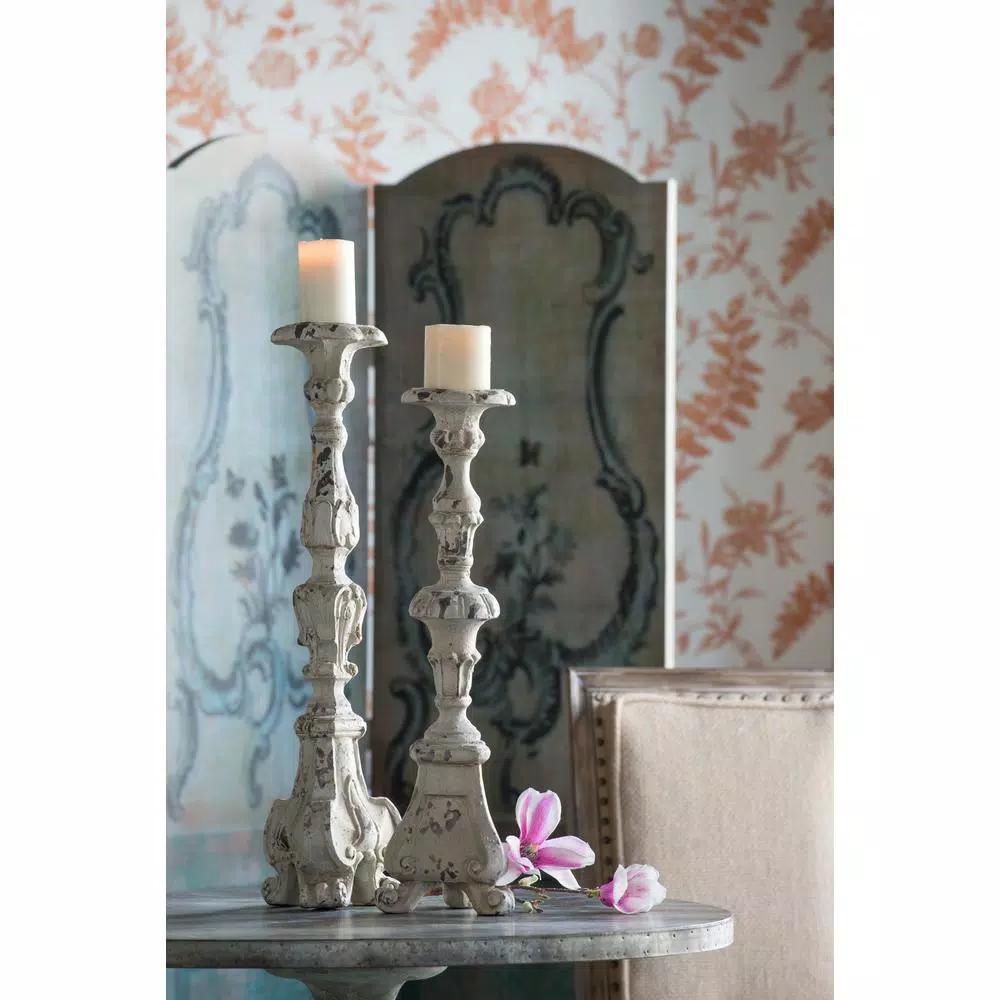 A & B Home 27.5 in. Magnesia Weathered White Metal Candlestick Candle Holder