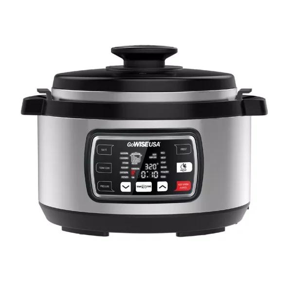 GoWISE USA Ovate 8.5 Qt. Stainless Steel Electric Oval Pressure Cooker with Accessories and 50 Recipes