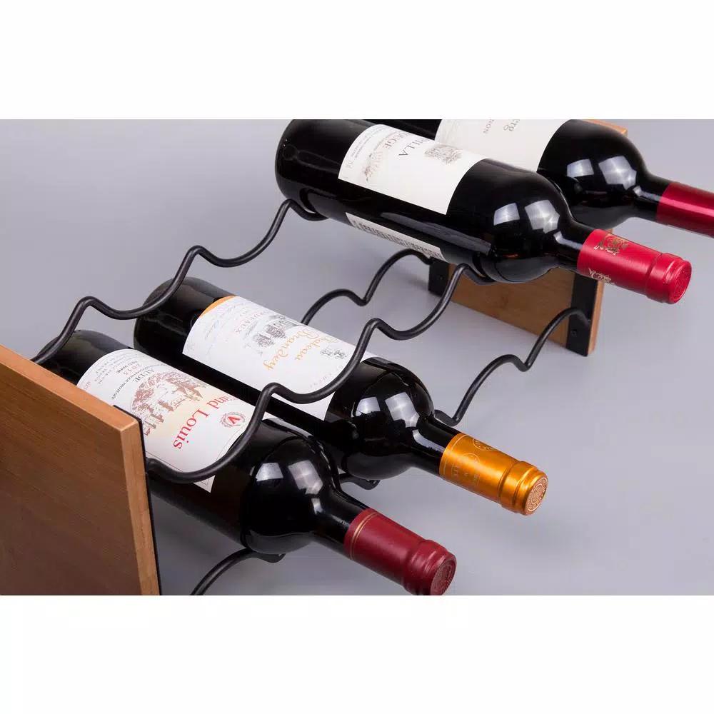 Creative Home Acacia Wood and Black Iron Wine Rack - 9 Bottle Capacity Tabletop Wine Holder