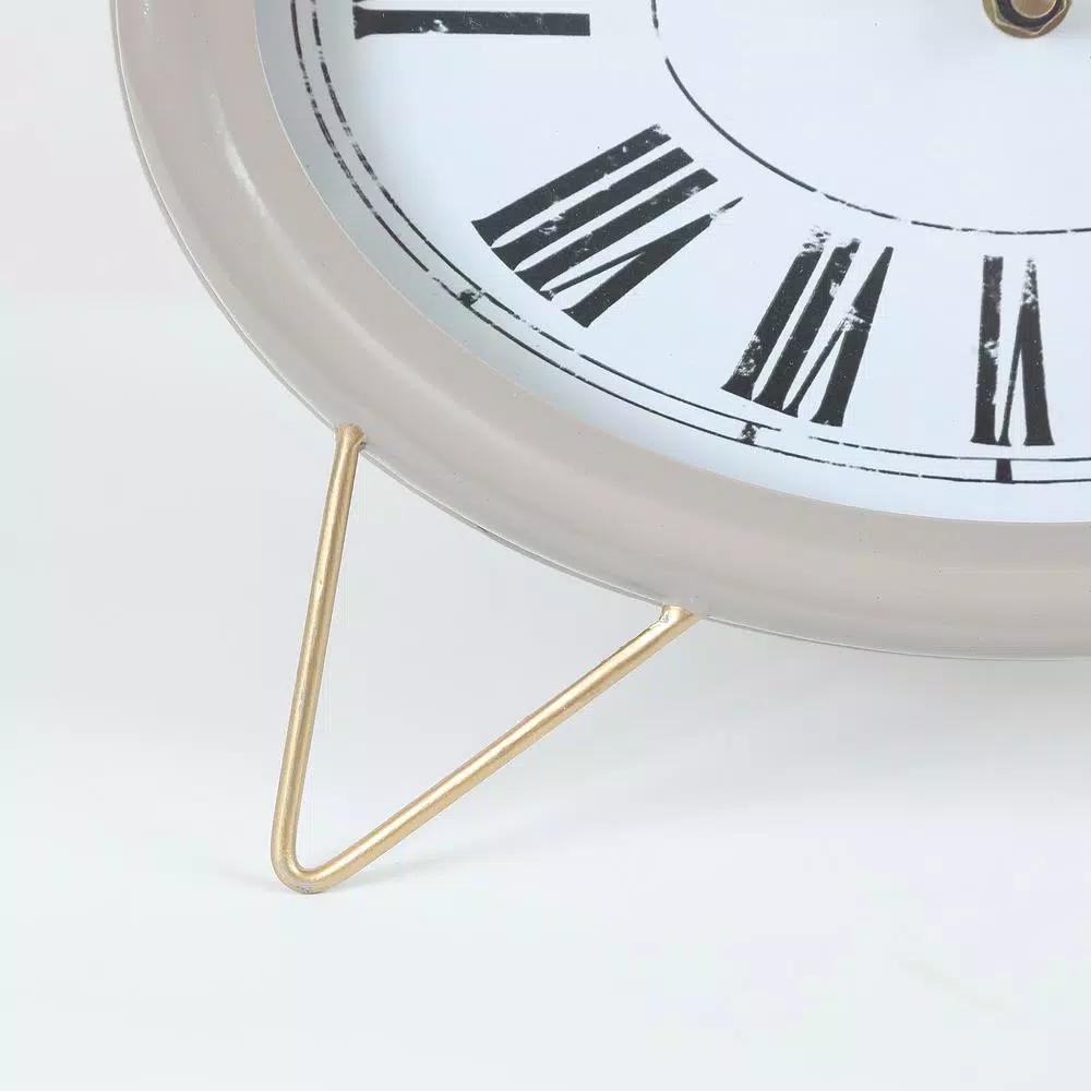Winsome House Gray Oval Decorative Table Clock - Shabby Chic Analog Desk Clock with Roman Numerals