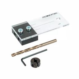 POWERTEC 1/4 in. Dowel Drilling Jig Kit with M-35 Cobalt Drill Bit and Stop Collar thumbnail 1