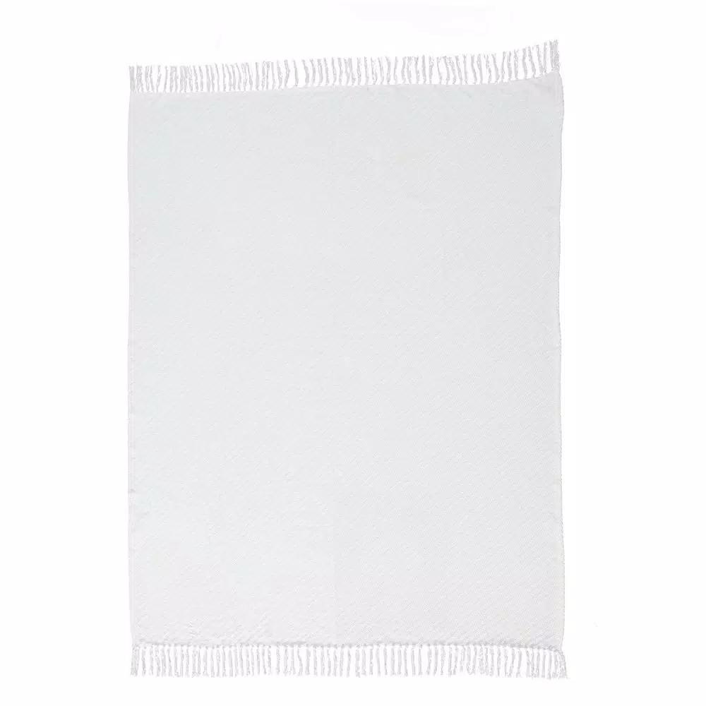 Unbranded MHF Home 50 in. x 60 in. 100% Cotton White Knit Throw Blanket with Tassels
