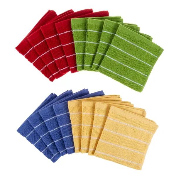 Unbranded Weymouth Home 16-Piece 100% Cotton Striped Chevron Weave Kitchen Dish Cloth Set