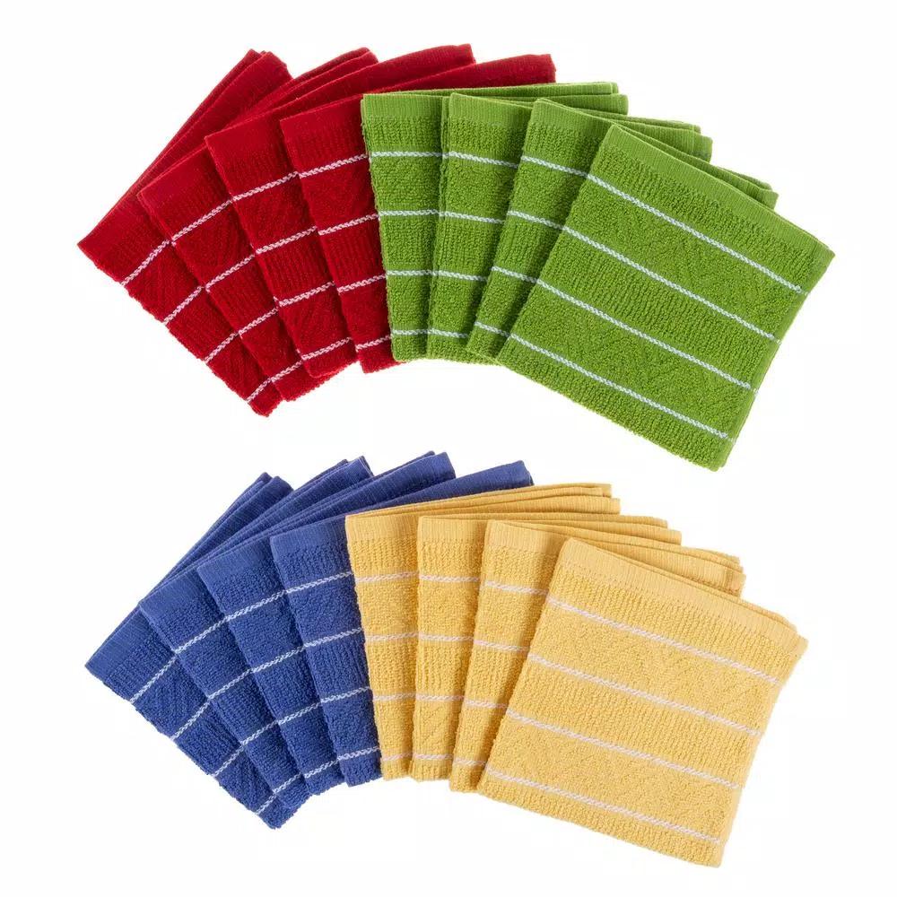Unbranded Weymouth Home 16-Piece 100% Cotton Striped Chevron Weave Kitchen Dish Cloth Set