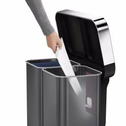 simplehuman 58L Black Stainless Steel Dual Compartment Rectangular Step-On Recycling Trash Can thumbnail 2