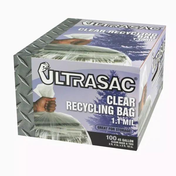 Ultrasac 45-Gallon Clear Heavy Duty Recycling Bags, 1.1 Mil Thick, 100-Count