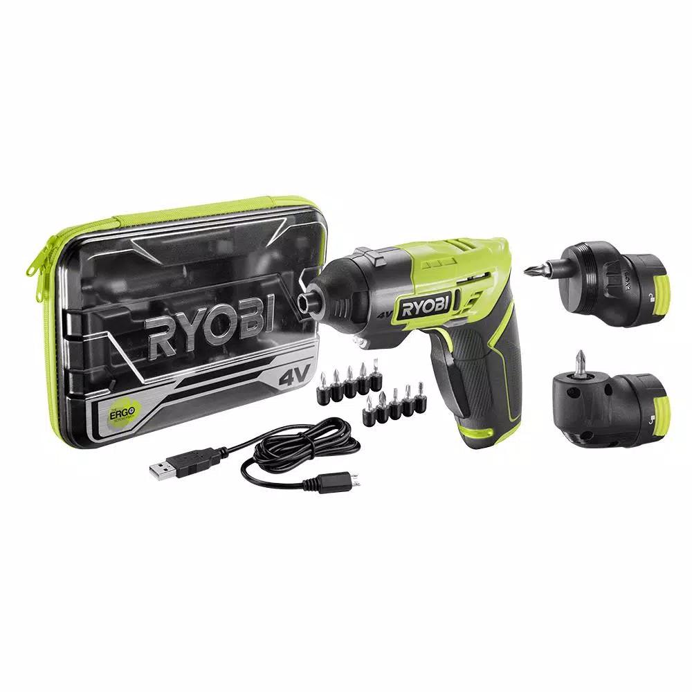 RYOBI 4V Lithium-Ion Cordless Multi-Head Screwdriver Kit with 3 Attachments and 10 Bits
