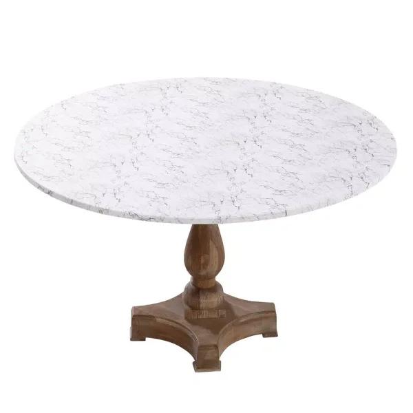 Brielle Home 48" White Marble Printed Cotton Fabric Fitted Table Cover