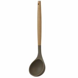 Home Basics Karina Grey Silicone Ladle with Easy Grip Beech Wood Handle, Heat Resistant & Non-Stick Safe thumbnail 3