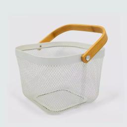 ExcelSteel Excel Steel White Fruit Basket with Wooden Handle and Iron Powdered Coating thumbnail 1