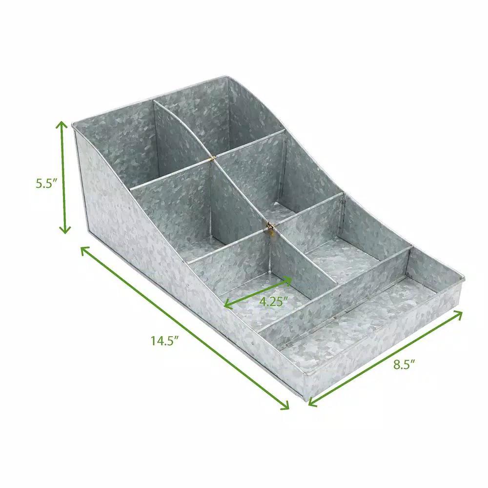 Mind Reader Silver 7-Compartment Metal Condiment and Beverage Supply Organizer Caddy