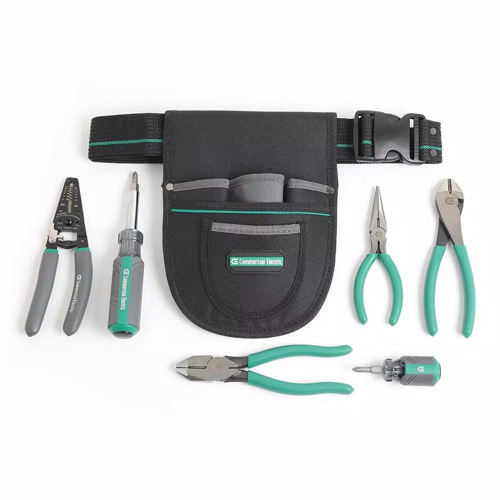 Commercial Electric 7-Piece Electrician's Tool Set with 6-Pocket Tool Pouch
