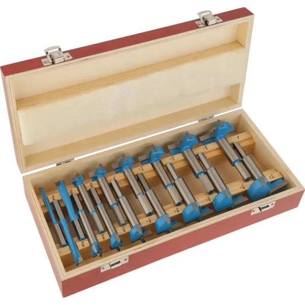 Shop Fox 16-Piece Carbide Forstner Bit Set, 1/4 in. to 2-1/8 in. with Wooden Case