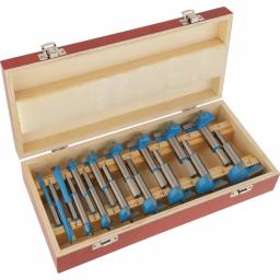 Shop Fox 16-Piece Carbide Forstner Bit Set, 1/4 in. to 2-1/8 in. with Wooden Case thumbnail 1