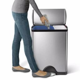 simplehuman 46L Fingerprint-Proof Brushed Stainless Steel Rectangular Recycling Step-On Trash Can thumbnail 4