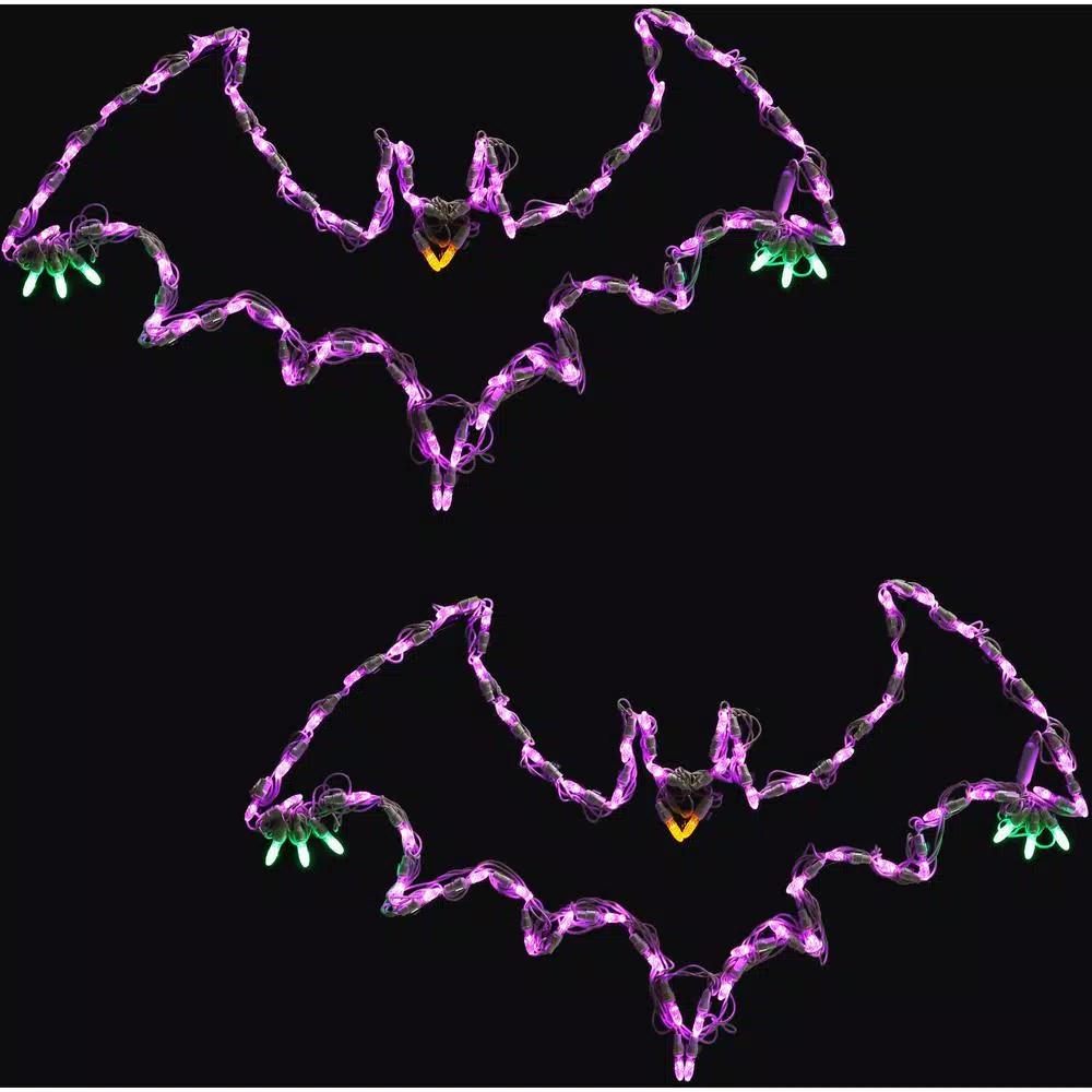 Haunted Hill Farm Flying Bats LED Halloween Window Lights, Set of 2