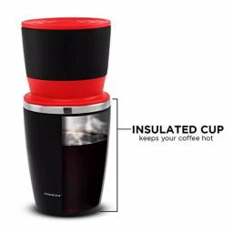 Ovente 2-in-1 Single Serve Coffee Grinder and French Press Maker with Insulated Cup, Red thumbnail 4