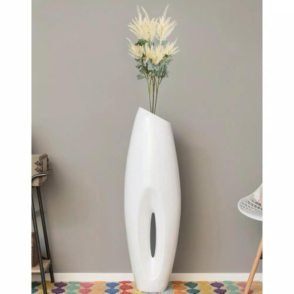 Uniquewise Modern White Magnesium Oxide Large Decorative Floor Vase - 40.5 in.