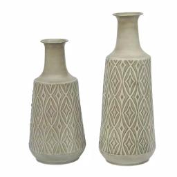 Winsome House 2-Piece Green-Gray Metal Damask Urn Vase Set thumbnail 1