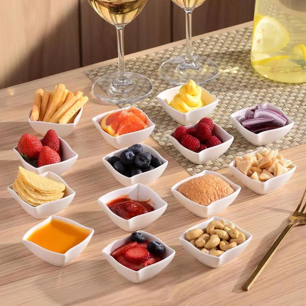 MALACASA 2.5-Inch White Porcelain Ramekins Set of 16, Ceramic Souffle Dishes and Serving Bowls