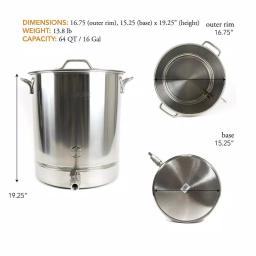 Gas One 64 Qt. Stainless Steel Brew Kettle Set with Tri-Ply Aluminum Bottom and Spigot thumbnail 2