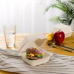 Unbranded 6 in. White Sugarcane Clamshell Containers, Compostable & Eco-Friendly (300 Pack) thumbnail 5