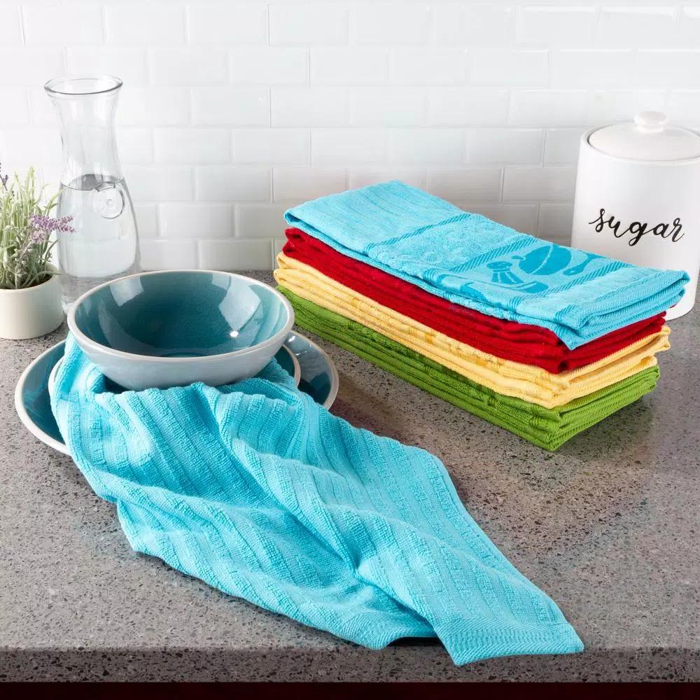 Lavish Home 8-Piece Multi-Color Kitchen Icon Pattern Weave Cotton Kitchen Towel Set