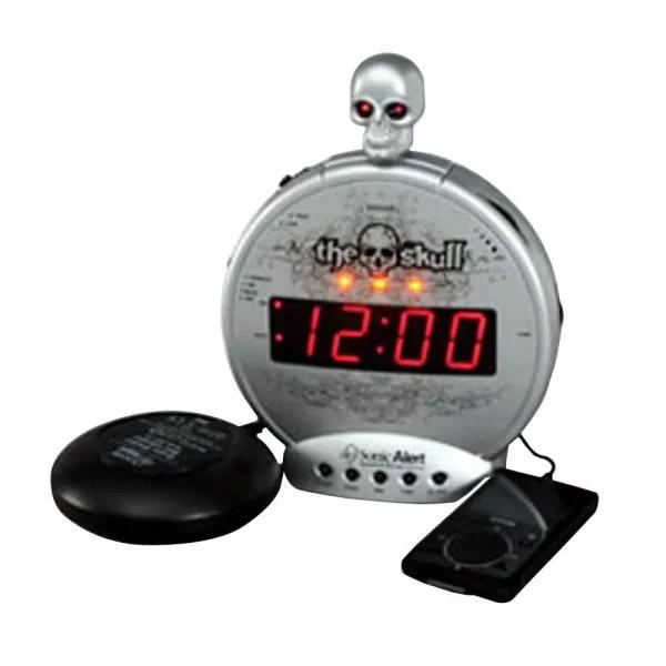 Sonic Alert Skull MP3/iPod Digital Alarm Clock with 12V Bed Shaker and 113 dB Loud Alarm
