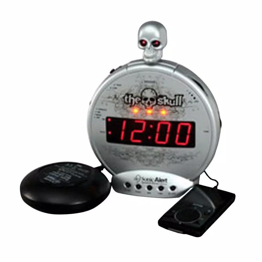 Sonic Alert Skull MP3/iPod Digital Alarm Clock with 12V Bed Shaker and 113 dB Loud Alarm