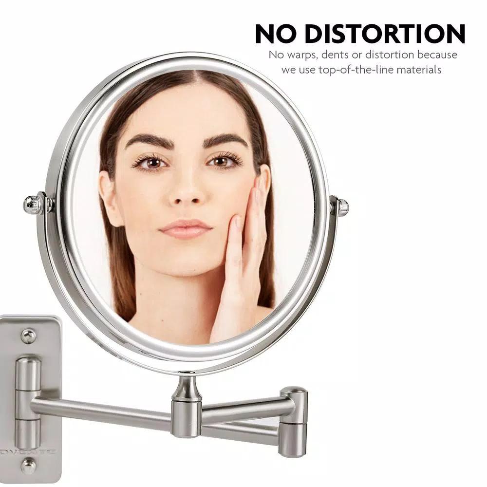 Ovente Wall Mounted Dual-Sided Makeup Mirror, 1x/10x Magnification, Brushed Nickel