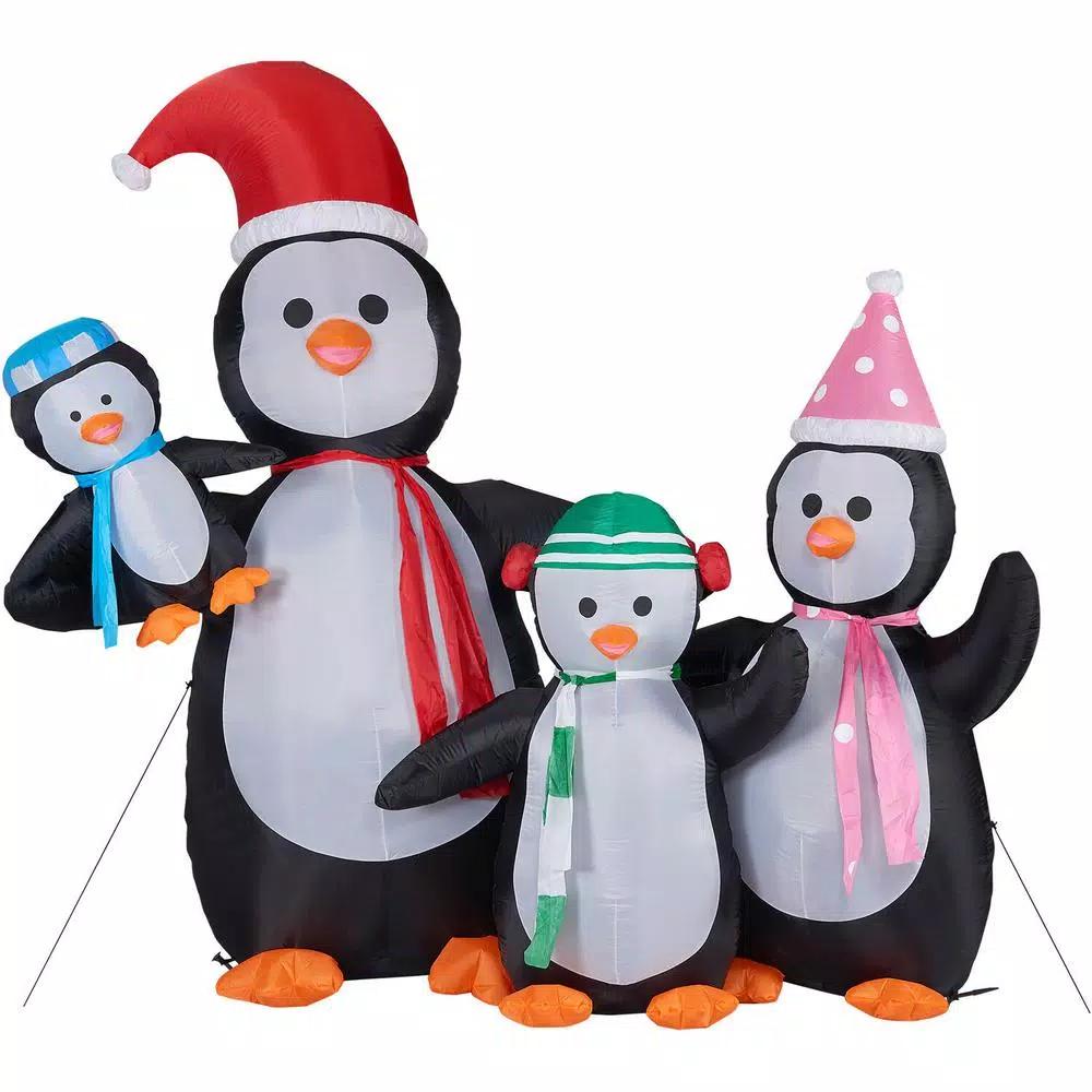 Fraser Hill Farm 10 ft. Penguin Family Christmas Inflatable with White Lights