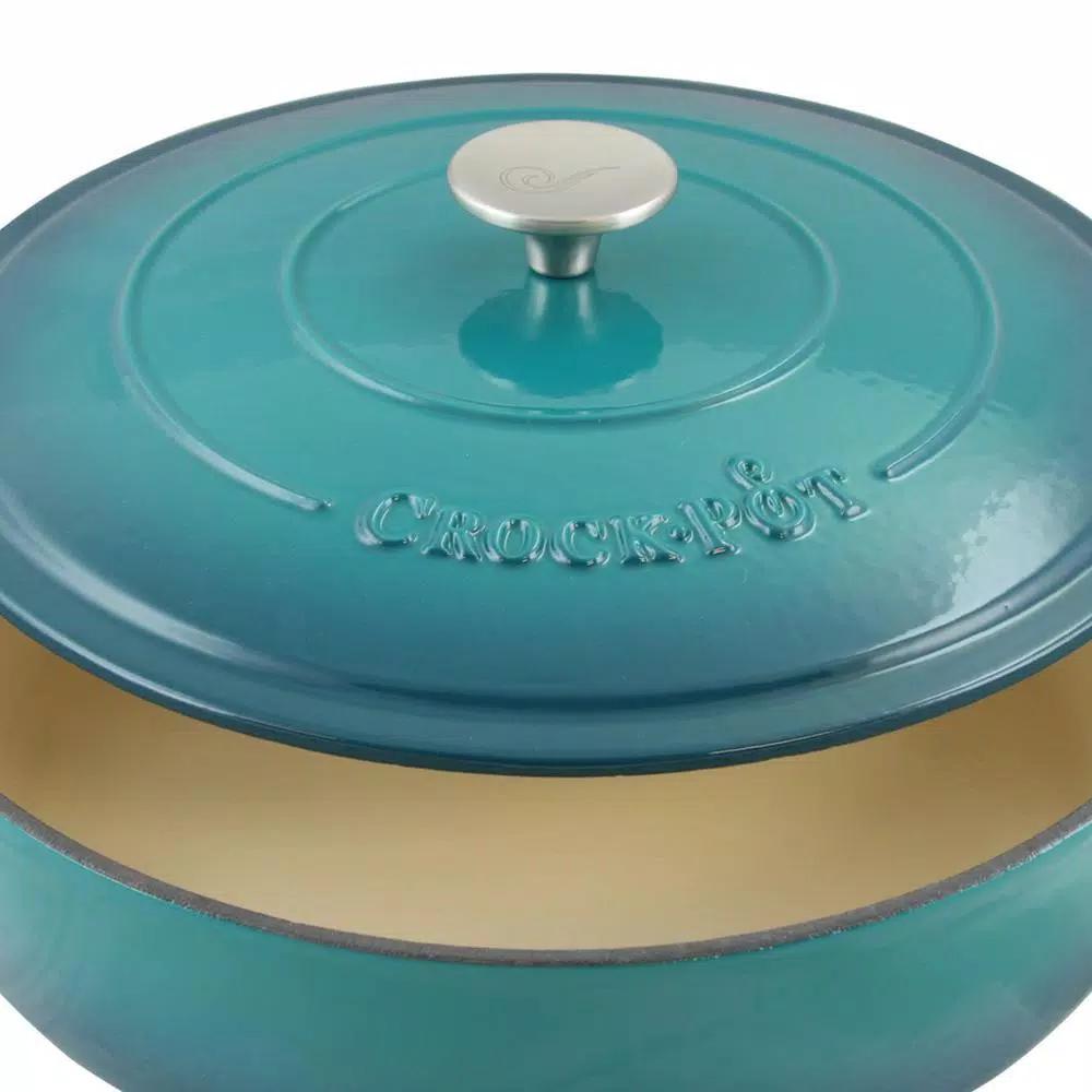 Crock-Pot Artisan 5 Qt. Enameled Cast Iron Braiser Pan with Self-Basting Lid, Teal